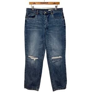 Blank NYC Women's Howard Mid-Rise Loose Fit Distressed Denim Jean Blue Size 31